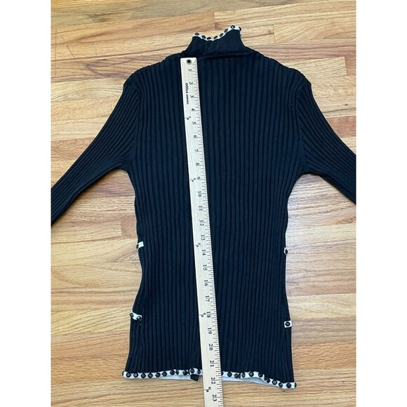 Cache Women's S Black Sweater 100% Silk Cardigan Ribbed Knit Stretch Y2K Zip - Picture 3 of 8